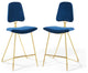 Ponder Bar Stool Performance Velvet Set of 2-Navy