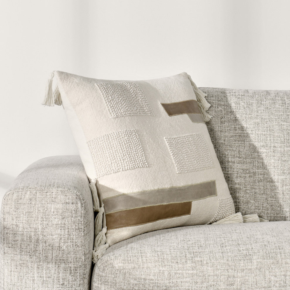 Packer 22" Cotton Linen Blend Throw Pillow, Ivory by Kosas Home
