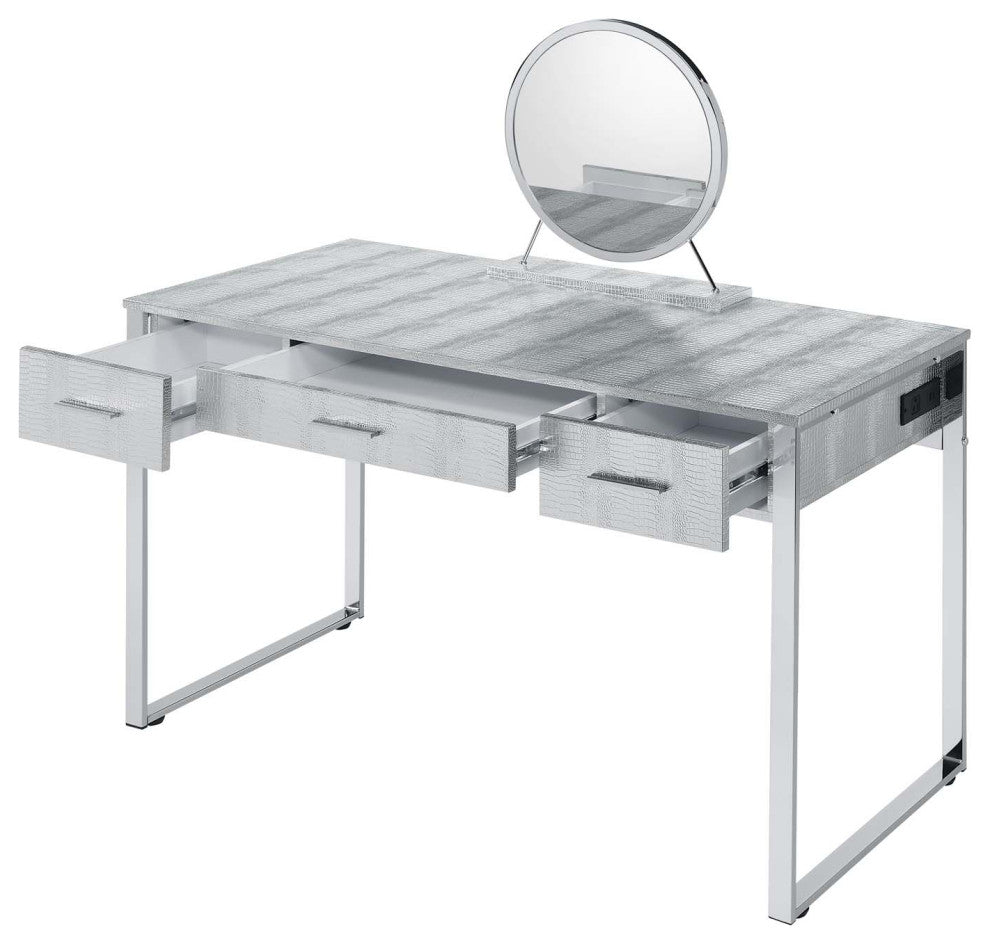 3 Drawers Vanity Desk With Mirror, Chrome