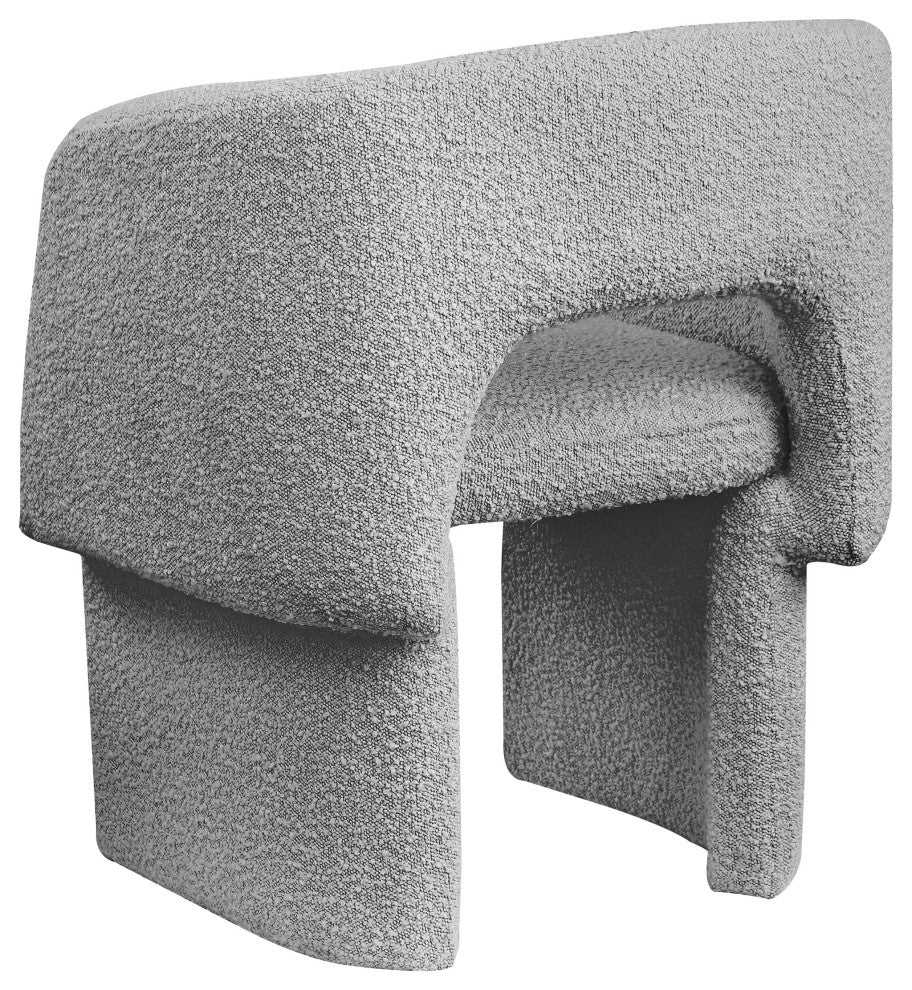 Emmet Boucle Fabric Dining Chair / Accent Chair, Grey, Boucle Fabric
