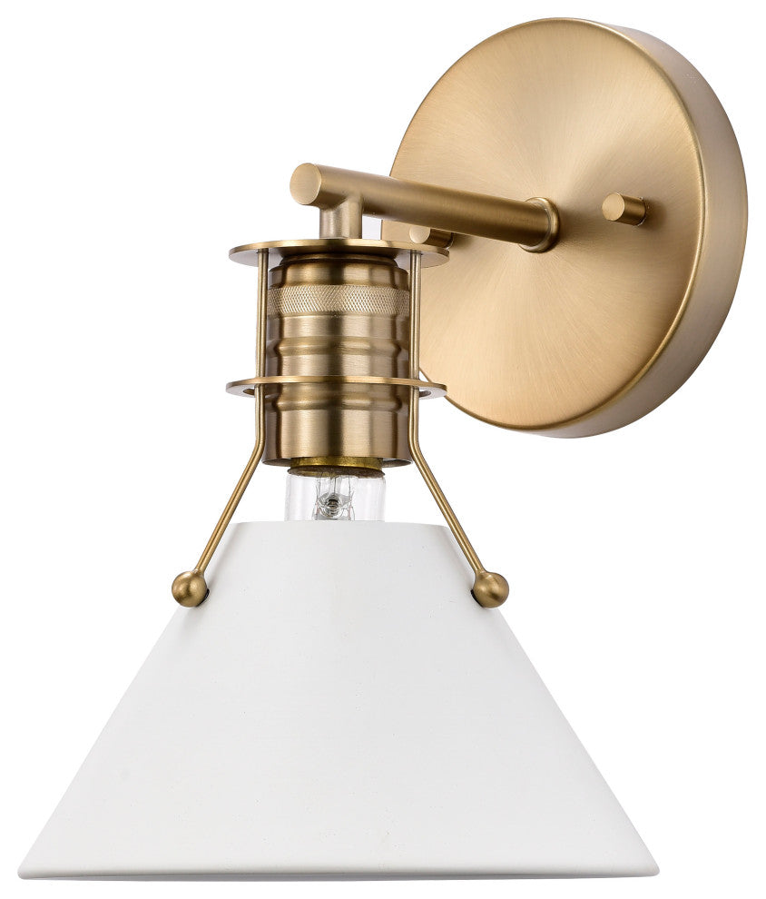 Outpost 1-Light Wall Sconce, Matte White With Burnished Brass