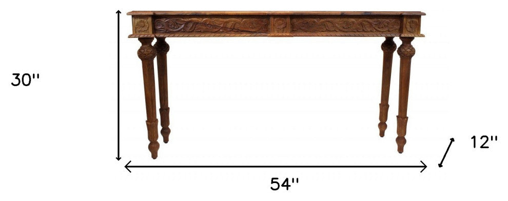 54" Brown Solid Wood Distressed Console Table