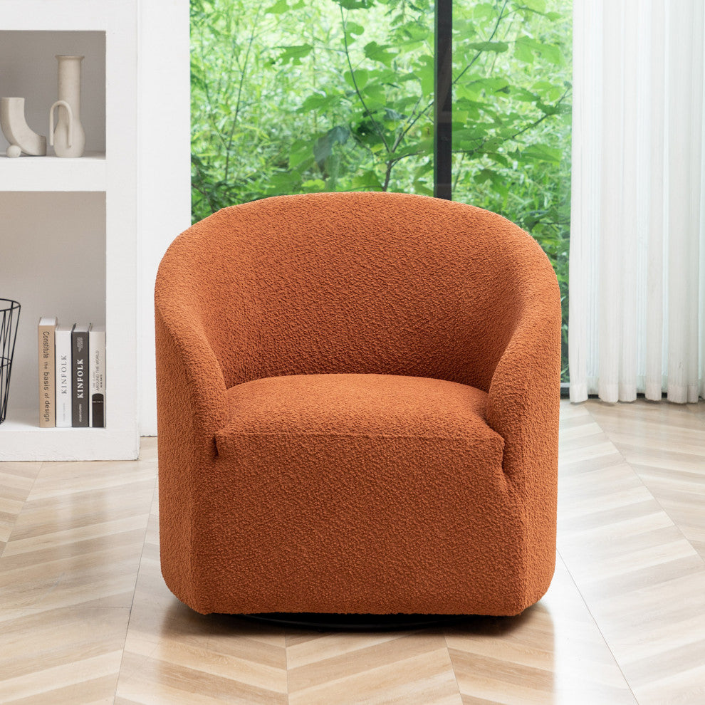 32" Wide Boucle Upholstered Swivel Barrel Chair, Caramel