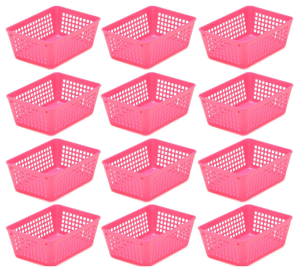 12-Pack Plastic Storage Baskets for Office Drawer, Desk, 32-1181-12, Pink