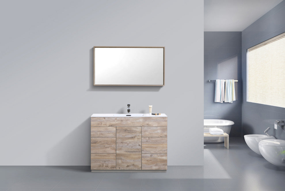 Milano 48" Single Sink Modern Bathroom Vanity, Nature Wood