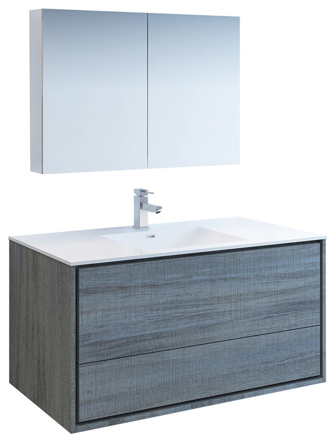 Fresca Catania 48" Ocean Gray Wall Hung Vanity With Medicine Cabinet