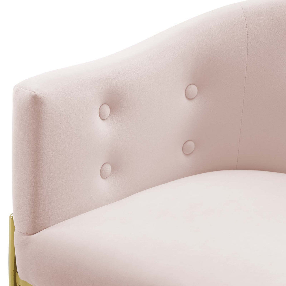 Tufted Side Dining Chair, Velvet, Metal, Pink, Modern, Cafe Bistro Restaurant