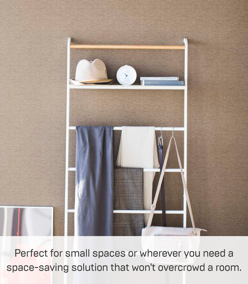 Tower Leaning Ladder With Shelf, White