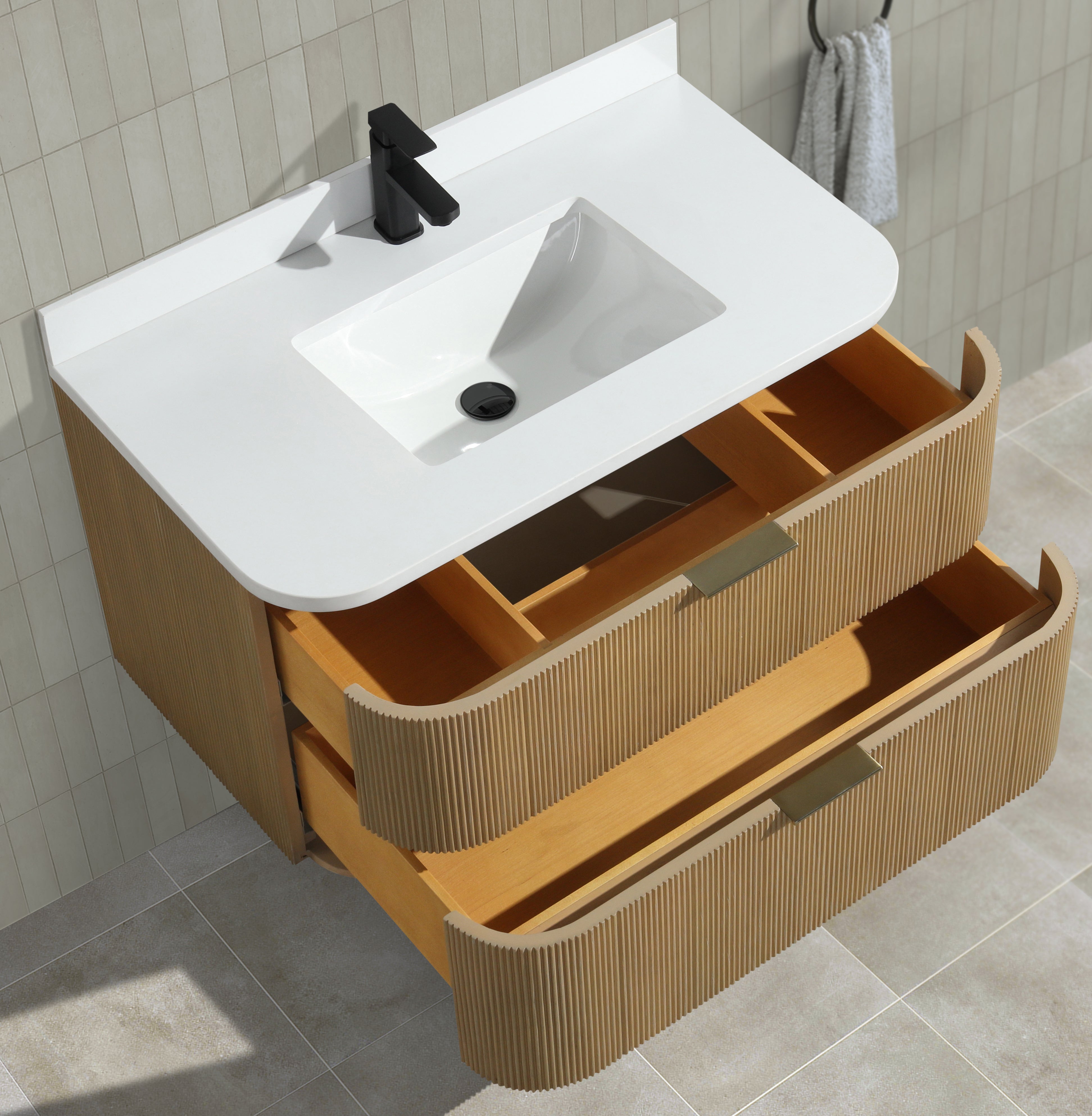 Ari Kitchen and Bath Chantal 36" Floating Bathroom Vanity Oak