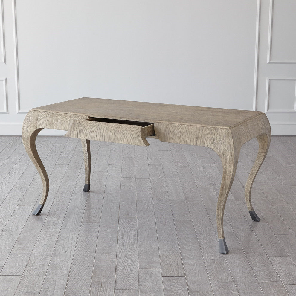 Elegant Parisian Curved Leg Writing Desk Solid Oak Wood 1 Drawer