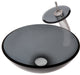 Nera Round Clear Slate Grey Glass Vessel Bath Sink Combo with Faucet and Drain, Brushed Nickel