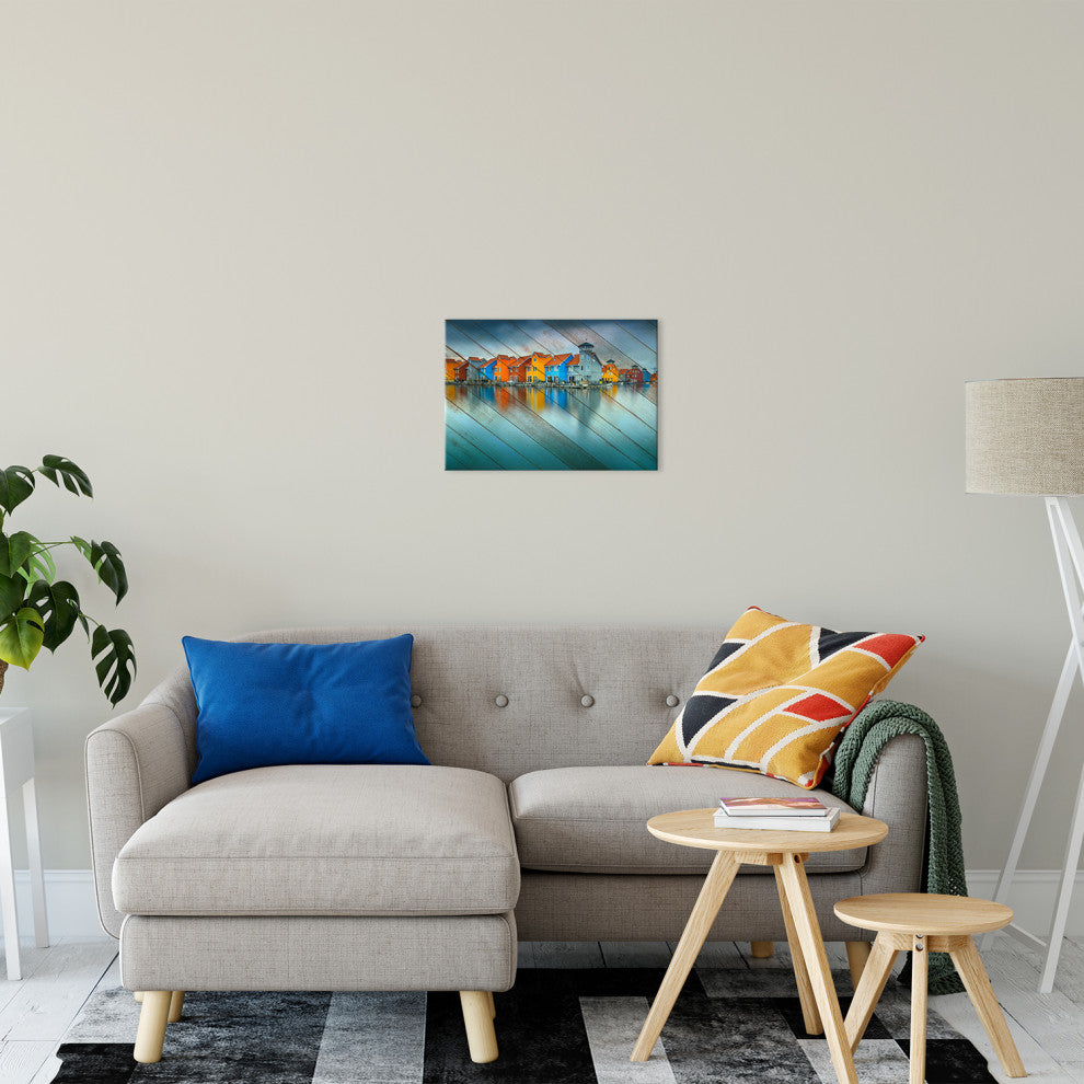 Faux Wood Blue Morning at Waters Edge Groningen Canvas Prints, 12" X 16"