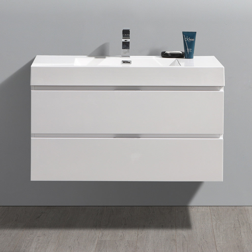 Valencia Wall Hung Bathroom Vanity, Glossy White, 40"