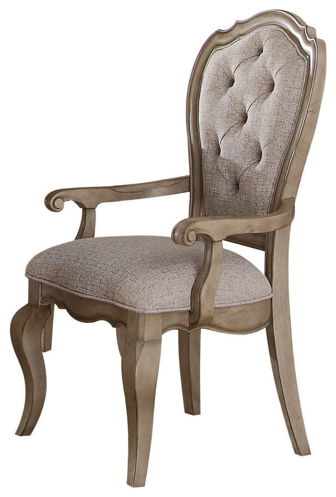 Benzara BM204359 Arm Chairs with Button Tufting, Set of Two, Gray and Brown