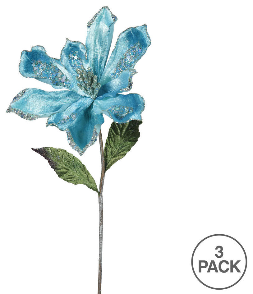 Vickerman Of160762 22" Sea Blue Velvet Magnolia Artificial Christmas Pick