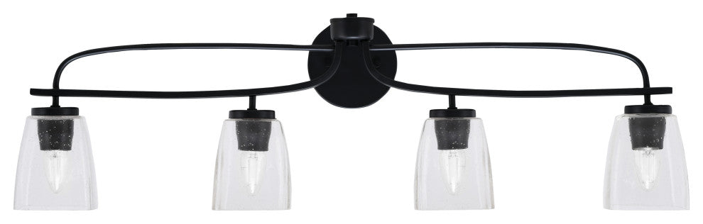 Cavella 4 Light Bath Bar, Matte Black Finish, 4.5" Square Clear Bubble Glass