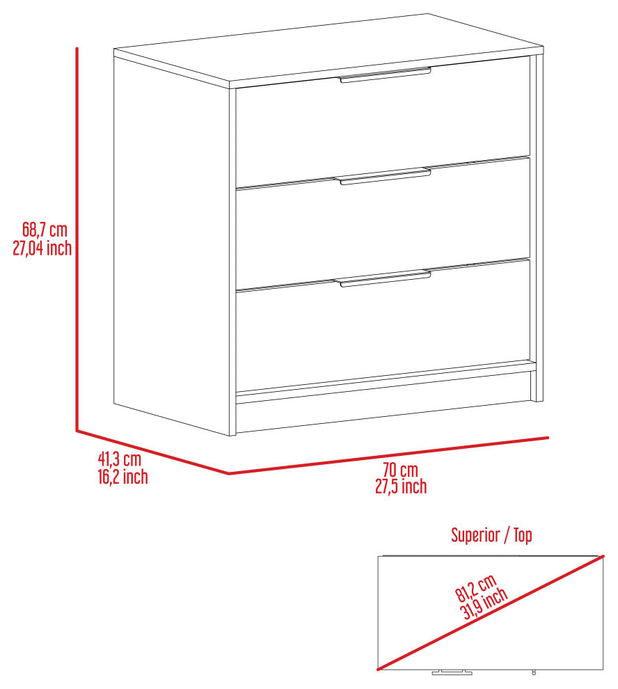 Egeo 3 Drawer Dresser, Black Wengue / Pine