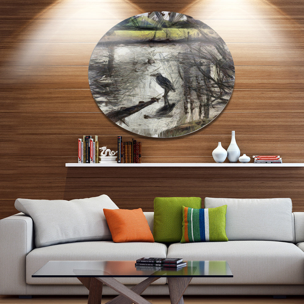 Bird In National Park Watercolor, Landscape Disc Metal Wall Art, 11"