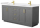 72"DBL Bath Vanity Dark Gray, White Cult.Marble Countertop, Sinks, Gold Trim