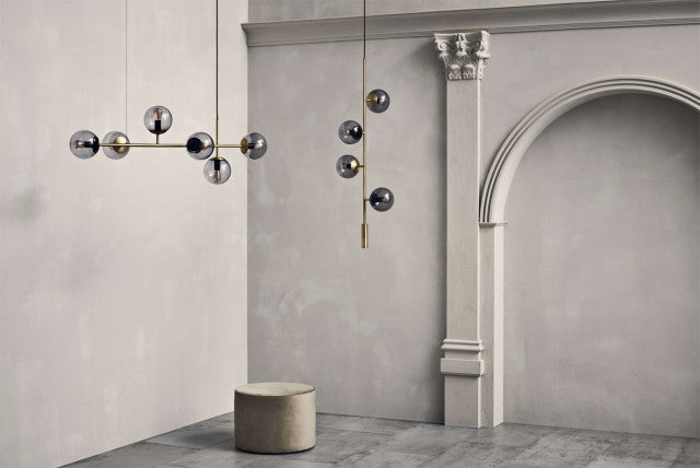 Iglesias | Luxury LED Pendant Light in the Shape of Glass Ball for Dining Room, Gold, Smoky Glass, Warm Light