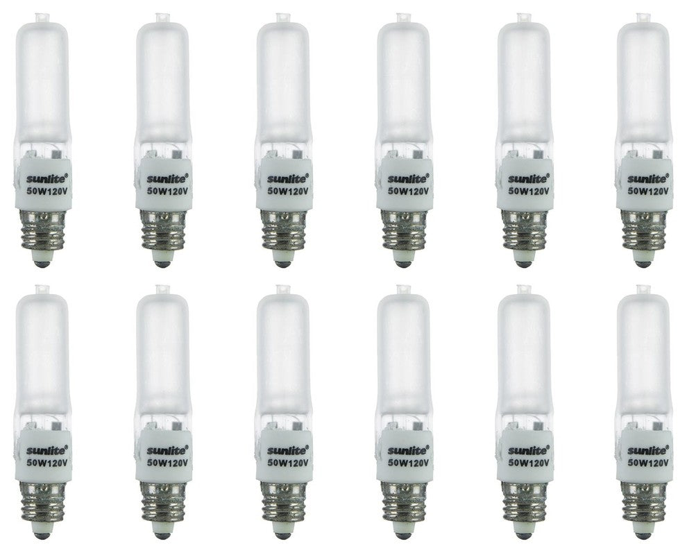 12 Pack Sunlite Halogen 50 Watt Single Ended T4 Mini Can Base Frost Light Bulb