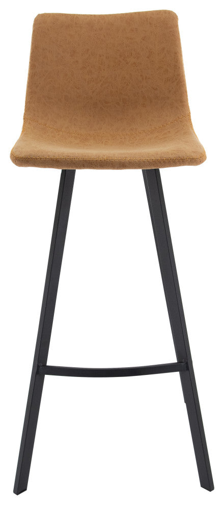 LeisureMod Elland Modern Upholstered Leather Bar Stool With Iron Legs & Footrest