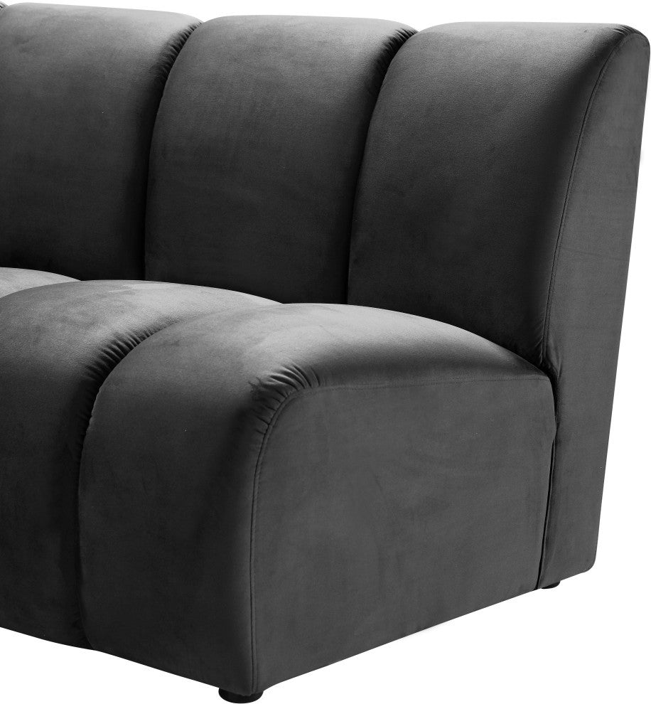 Infinity Channel Tufted Velvet Modular Chair, Gray, 3 Piece