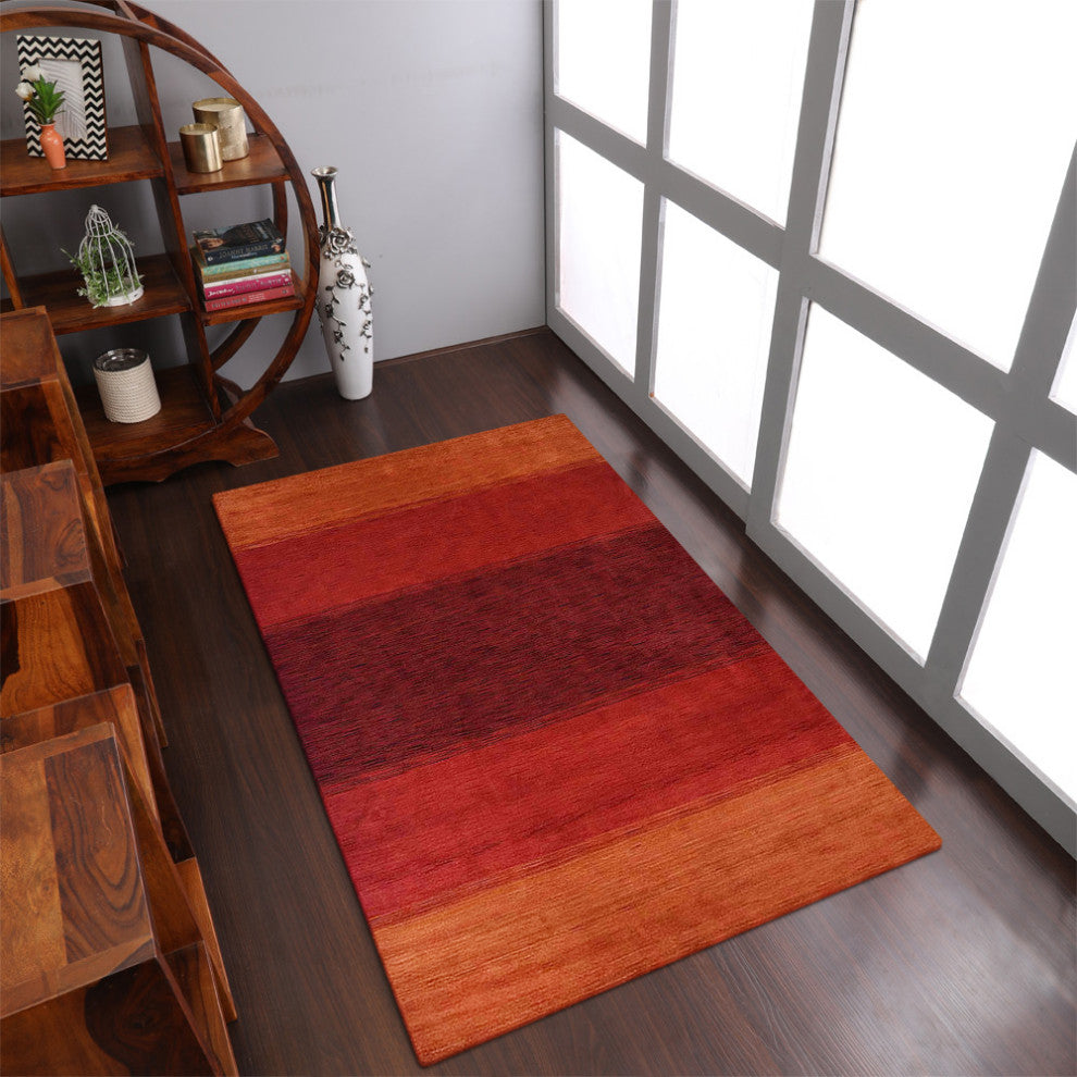 HAND KNOTTED LOOM WOOL ECO-FRIENDLY AREA RUGS-Rectangle,Orange Red,Contemporary