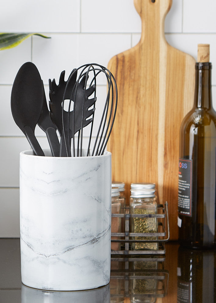 DII White Marble Ceramic Utensil Holder