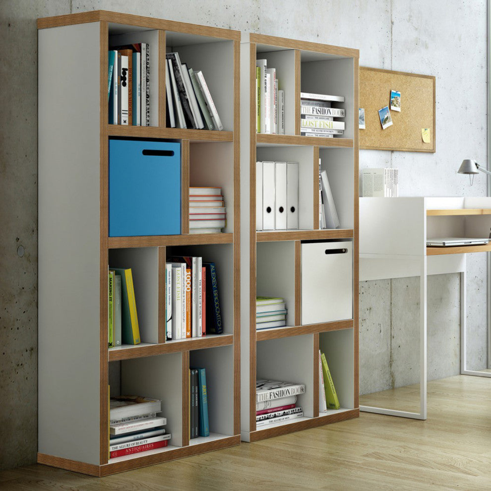 Modern Open Shelving narrow Bookcase, White/Layeredge