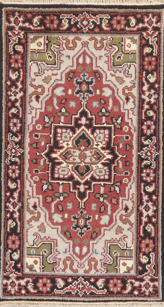 Traditional Heriz Oriental Hand-Knotted Indian Area Rug, Red, 4'11"x2'11