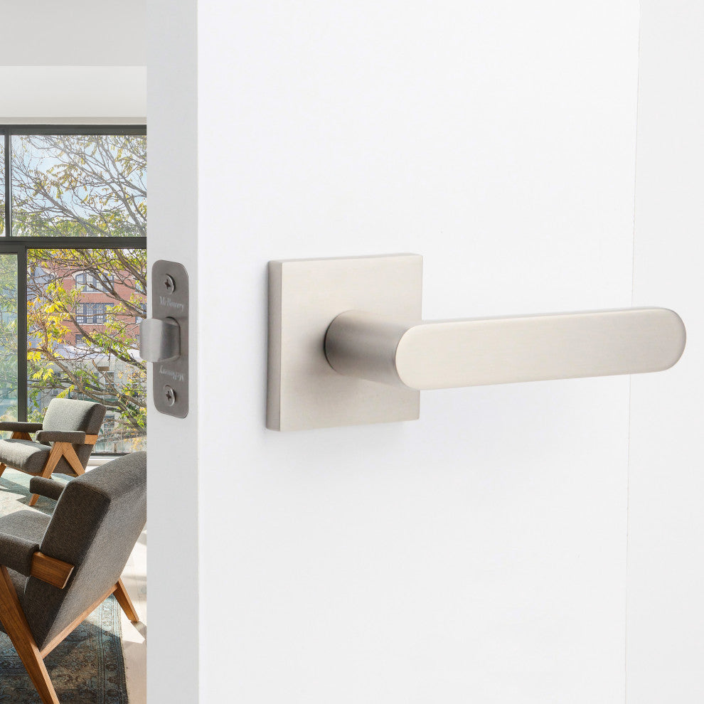 Modern Heavy Duty Designer Door Handle - Chrystie Collection, Satin Nickel, Privacy Right Hand