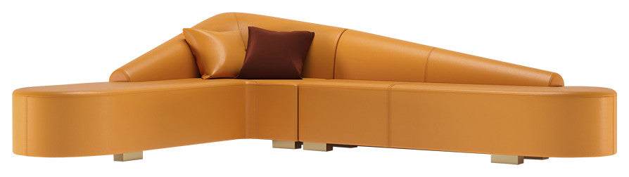 Modern 6-Seater Orange L-Shaped Corner Sectional Sofa Faux Leather Upholstery