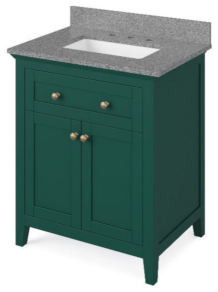 Chatham Traditional 30" Forest Green Single Sink Vanity, Steel Grey Cultured Mar