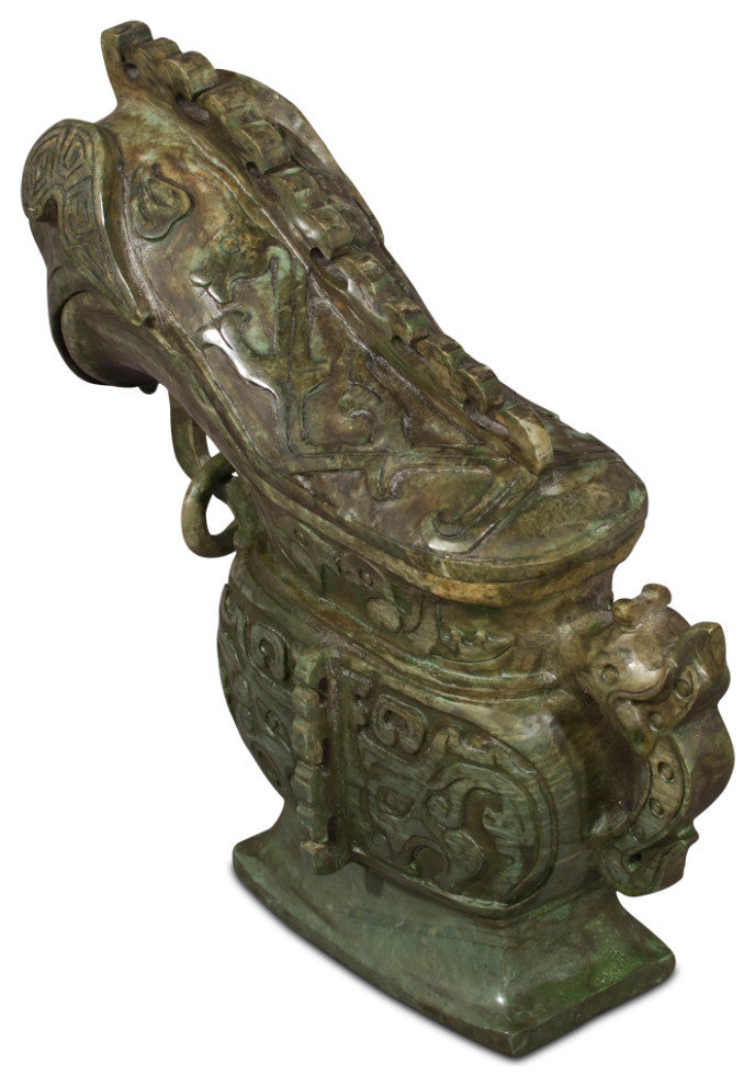 Hand Carved Jade Chinese Shang Dynasty Motif Ewer with Removable Lid