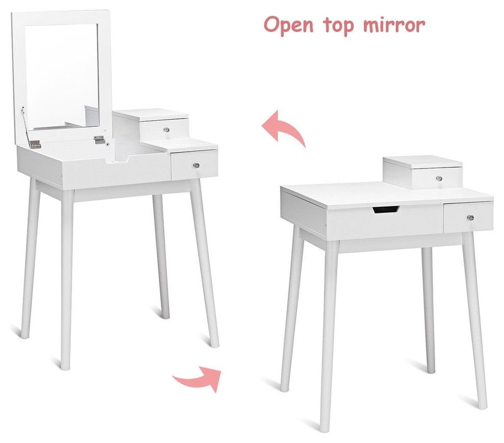 Elegant Vanity Dressing Table Set Flip Mirror Desk Furniture Stool