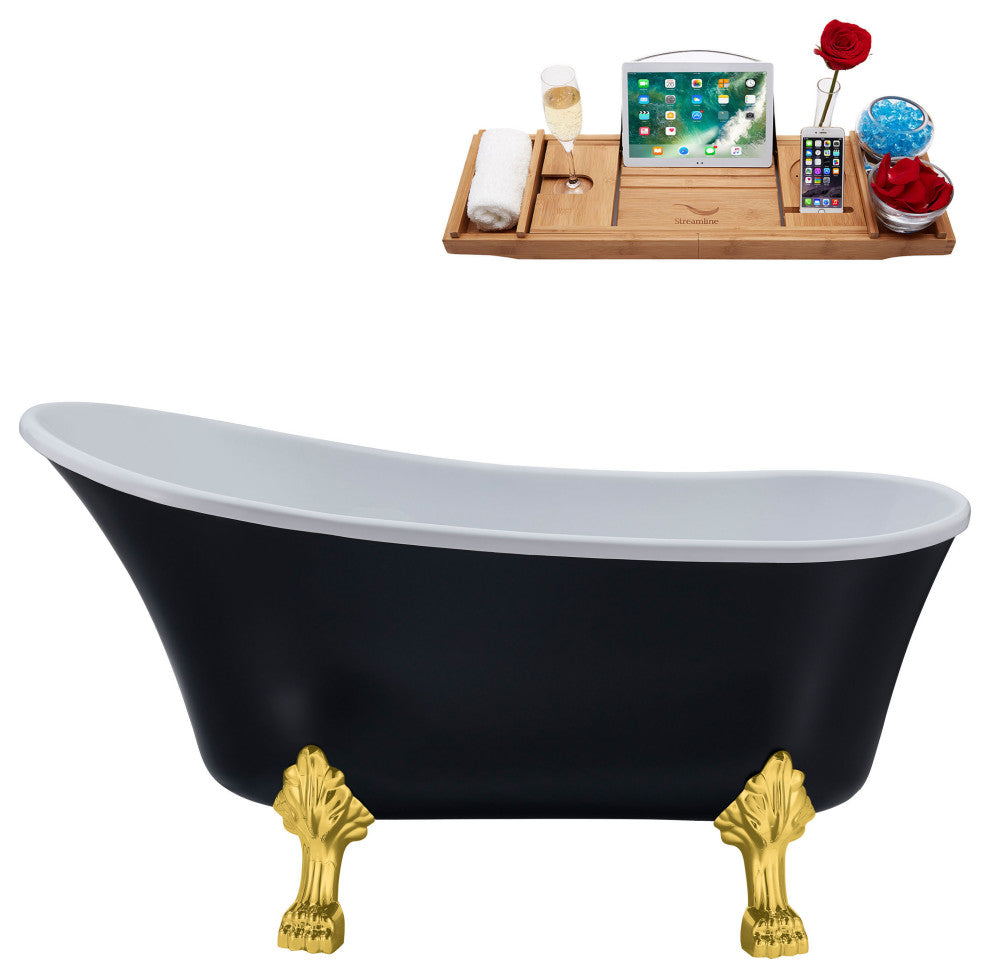 59" Streamline N362GLD-IN-GLD Clawfoot Tub and Tray With Internal Drain