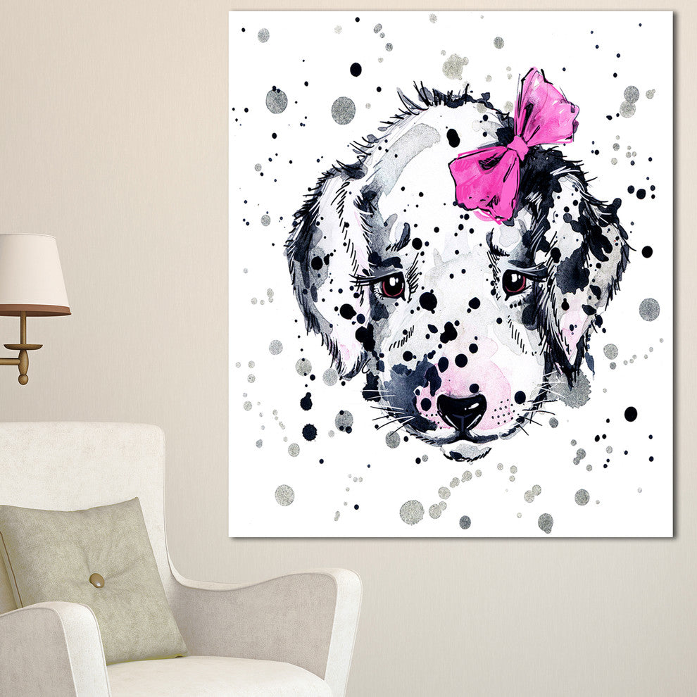 Funny Puppy with Pink Hair Band, Contemporary Animal Art Canvas, 30"x40"
