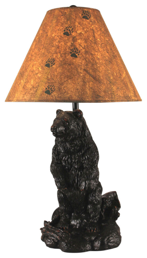 Distressed Black Standing Bear Table Lamp