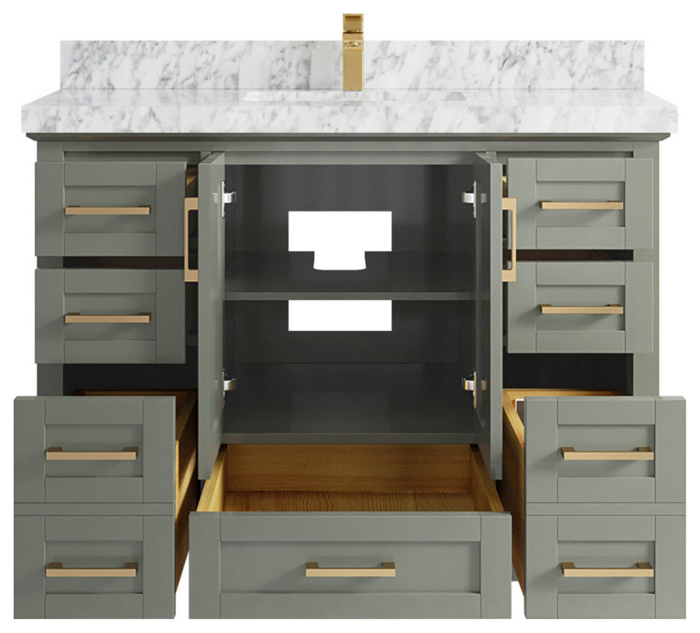 Boston 48 Single Sink Bath Vanity in Evergreen 2" Carrara Marble