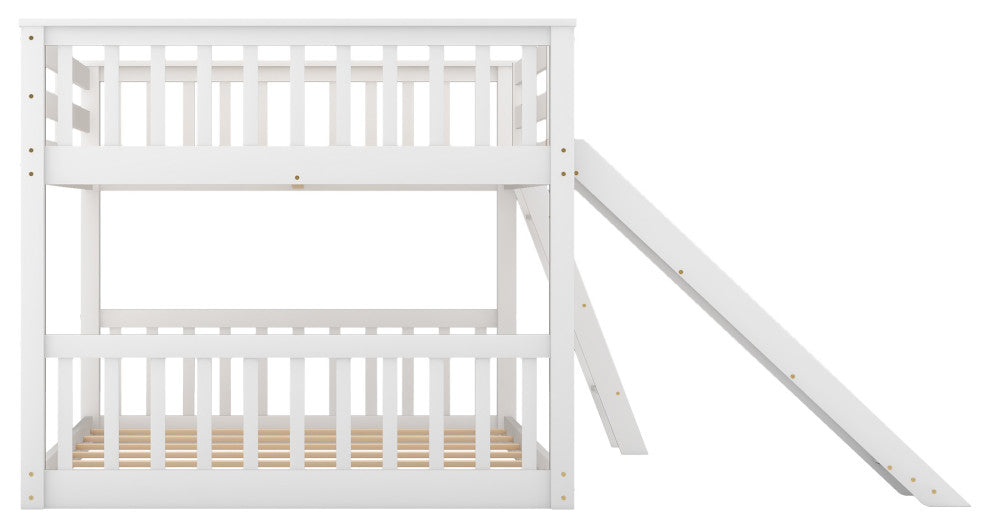 Gewnee Wood Full Over Full Bunk Bed with Slide and Ladder in White