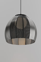 Amicus 16" Pendant, Textured Black Powdercoat/Dark Stained Walnut, 3500k Led