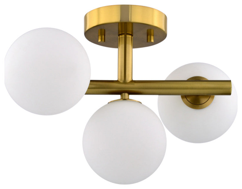 Graham 13"W Gold Brass Semi Flush Ceiling Light Fixture White Frosted Globes