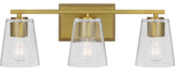 Vertex Collection Three-Light Brushed Gold Clear Glass Contemporary Bath Light