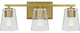 Vertex Collection Three-Light Brushed Gold Clear Glass Contemporary Bath Light