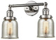2-Light Small Bell 16" Bath Fixture, Polished Nickel, Glass: Silver Mercury