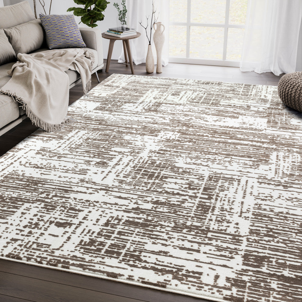 Abani Aspen Collection ASP110B Contemporary Beige Grid Area Rug