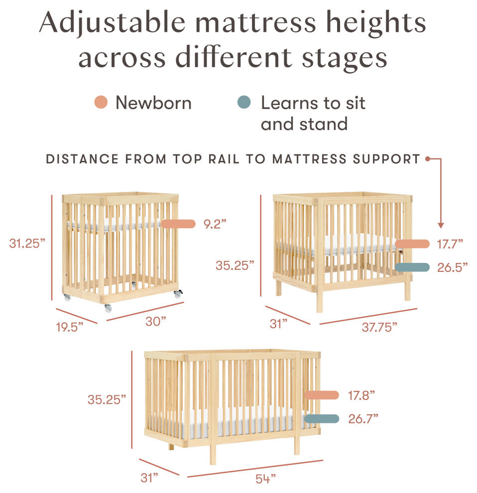 Pogo 8-in-1 Convertible Crib With All-Stages Conversion Kits, Blonde