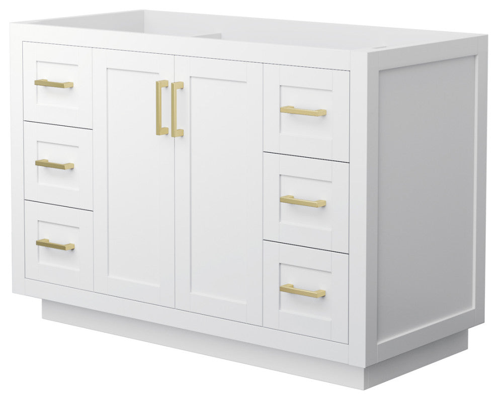 48" Single Bath Vanity, White, No Countertop, No Sink, Gold Trim