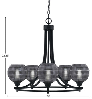 Paramount 5-Light Chandelier, Matte Black, 6" Smoke Ribbed Glass